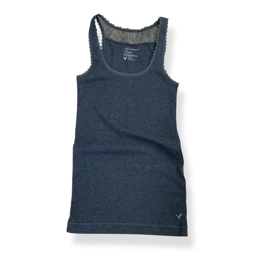 American Eagle Tank Top Women Medium Gray Long Ribbed Vintage Y2K
